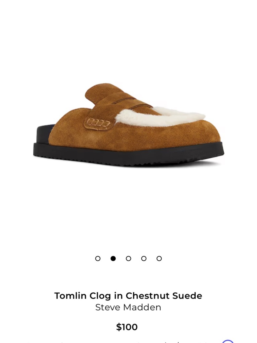 Steve Madden Chestnut Suede Mule with White Shearling